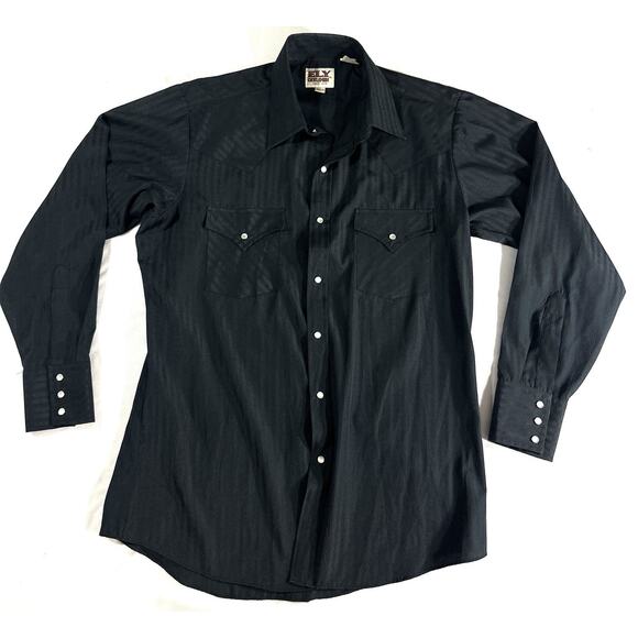 Ely Cattleman Western Shirt Mens Medium Black Pearl Snap Long Sleeve Cowboy - Picture 1 of 7